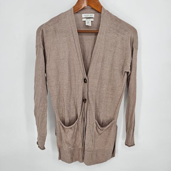 Rachel Zoe Beige 100% Linen Knit Button Front Quiet Luxury Cardigan Sweater M - Picture 1 of 6